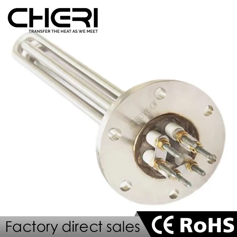 3kw 6kw 9kw 220V 380V elétrico de aço inoxidável com elemento de aquecimento de flange Caldeira de água Aquecedor tubular Aquecedor de imersão com plugue de parafuso